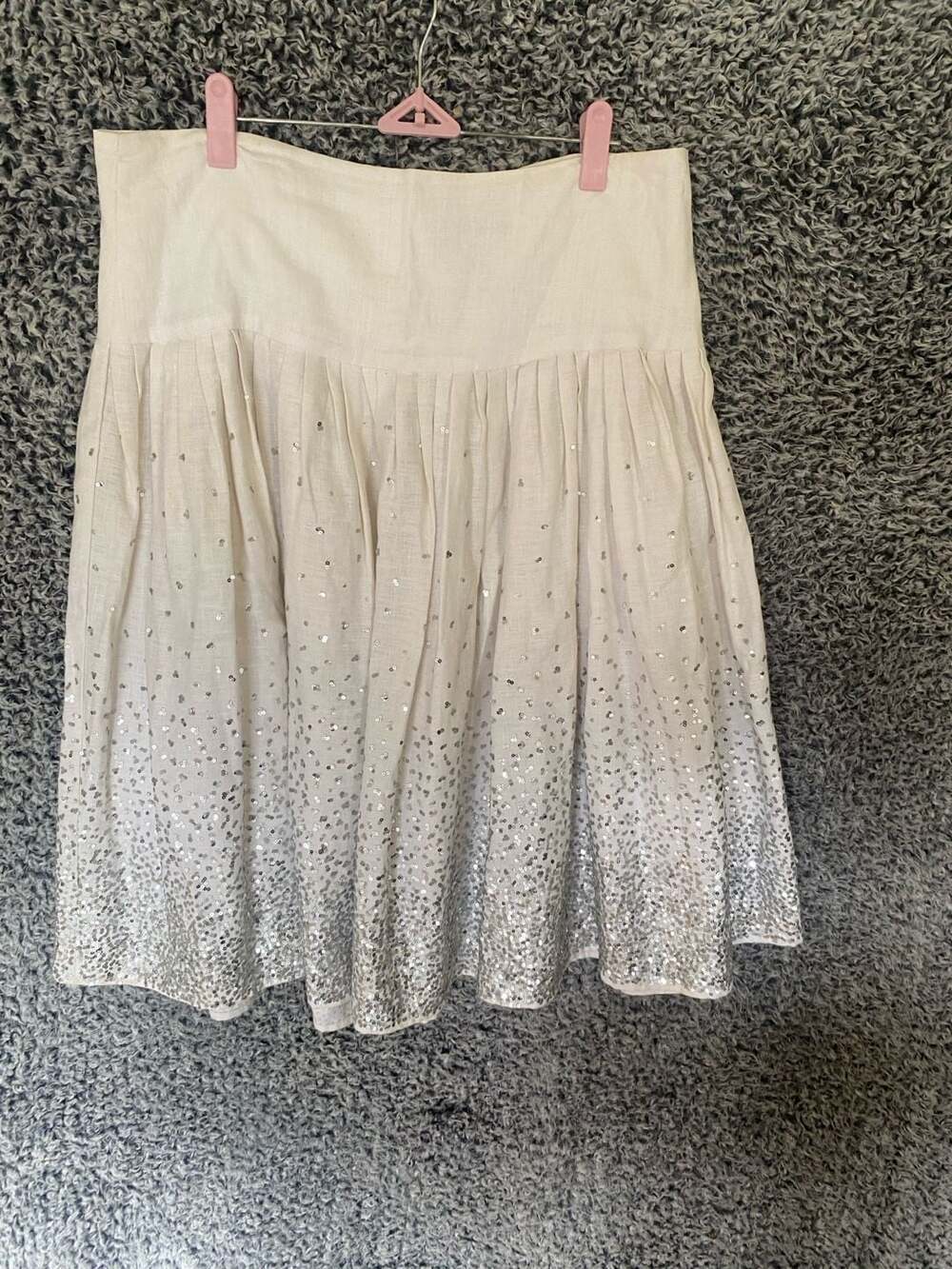 True Meaning White Linen Blend Sequin Ombre Midi Skirt Size 10